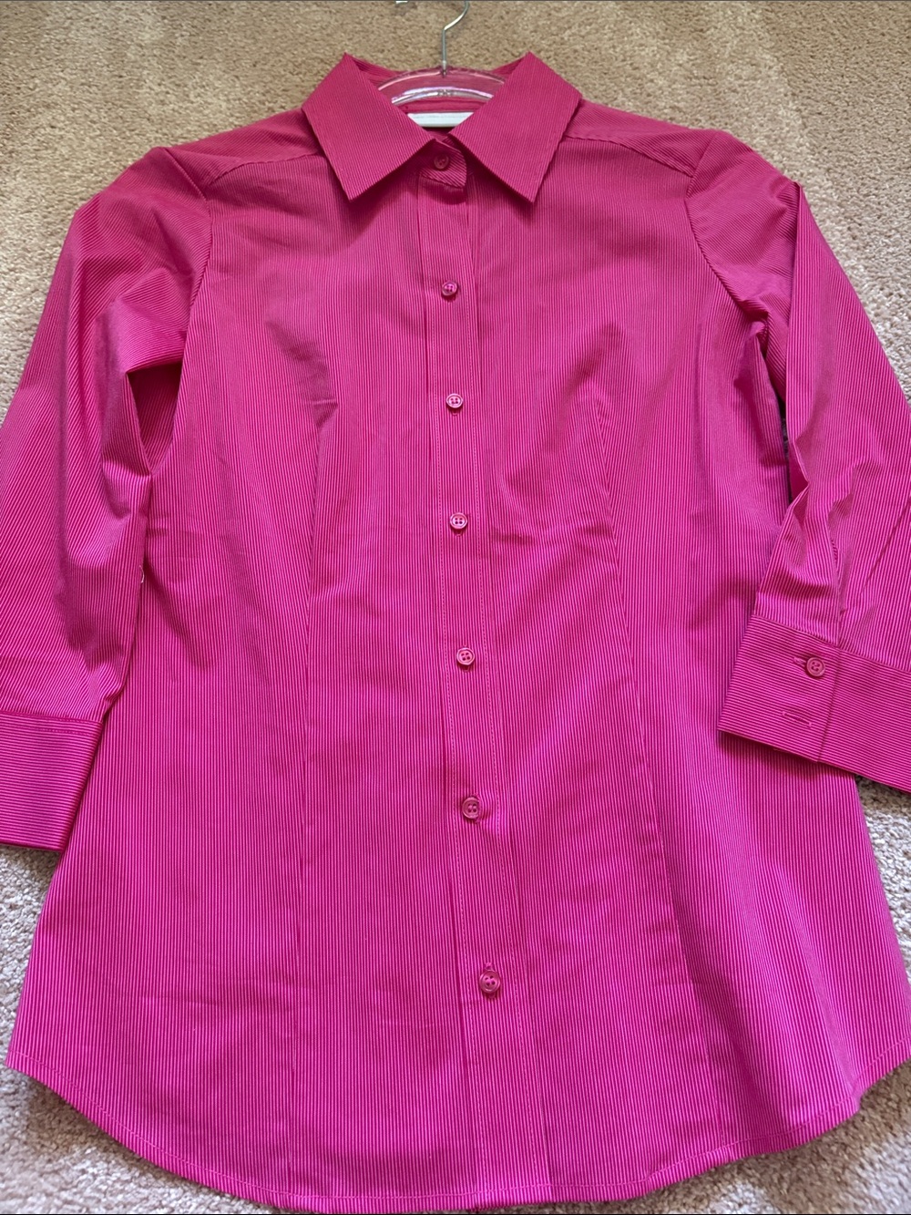 New York & Company Pink Striped Button-Down Blouse